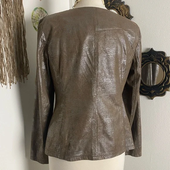 Requirements 70’s style brown silver snake skin print lightweight jacket size S - Picture 5 of 9